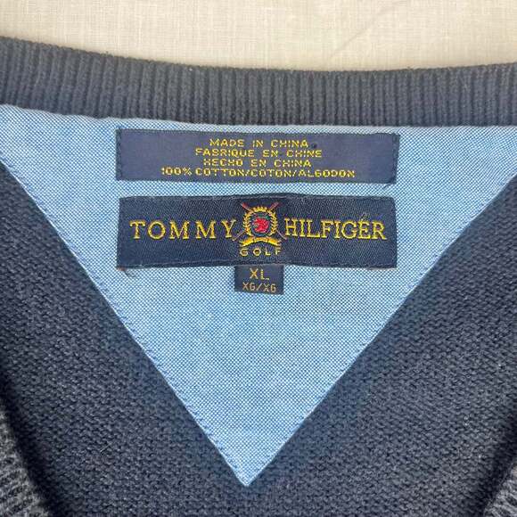 Tommy Hilfiger Vintage Golf Navy Cable Knit Sweater Vest Men's - Picture 2 of 9